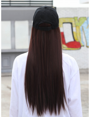 قبعة مع شعر مستعار مستقيم طويل طبيعي