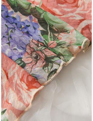 فستان ليلي كامي طباعة الأزهار مقلم بهدب شبكة