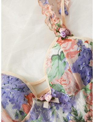 Floral Print Frill Trim Mesh Cami Night Dress